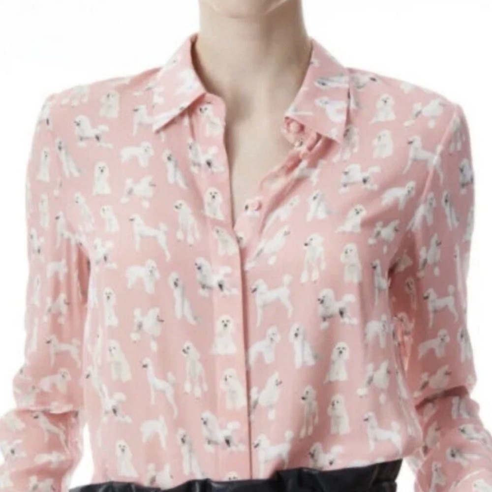 Alice + Olivia Pink Dog Poodle Print Silk Willa Blouse